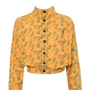 Mistress Rocks gold camouflage print snap front cropped jacket size small